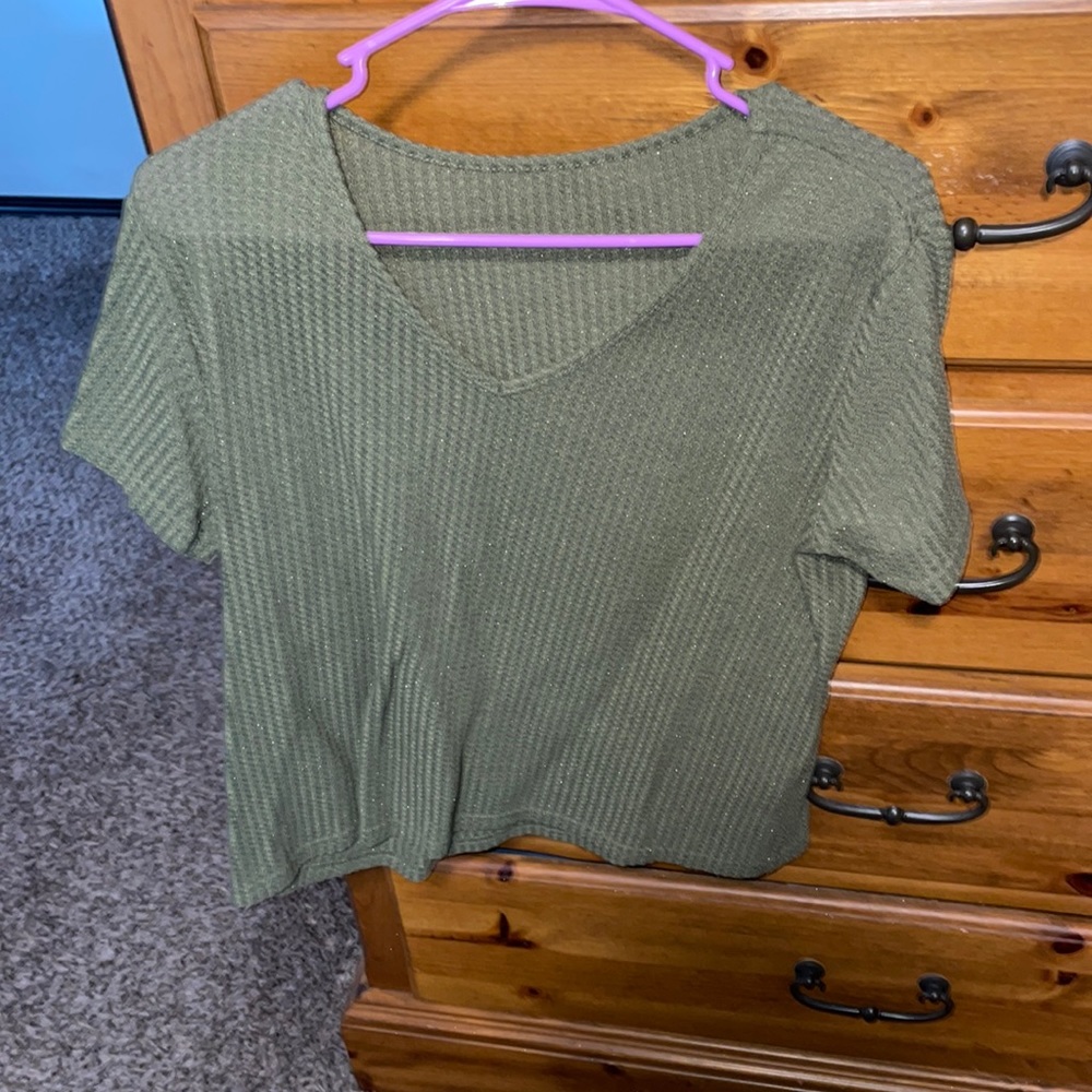 Olive green woven tee